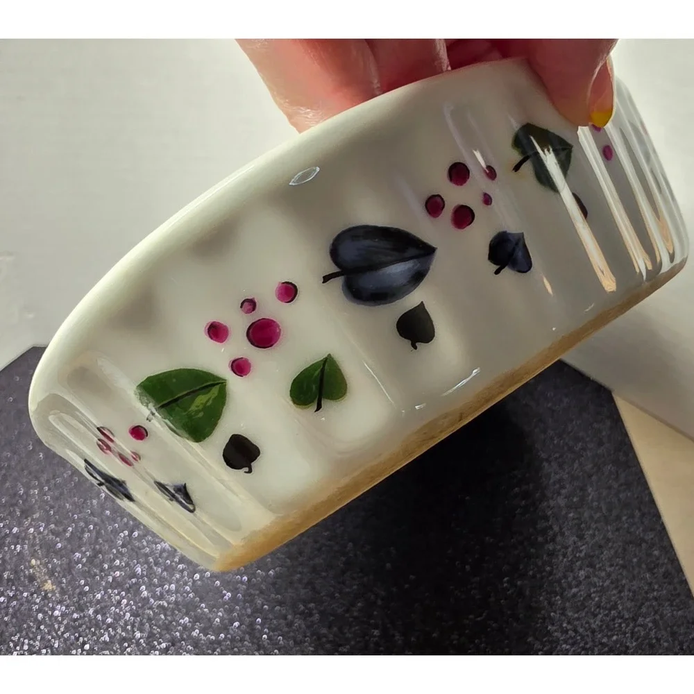 Vintage Oval Ceramic Baking Dish‎ Fruit Vine Pomegranate White 12 Inch Casserole